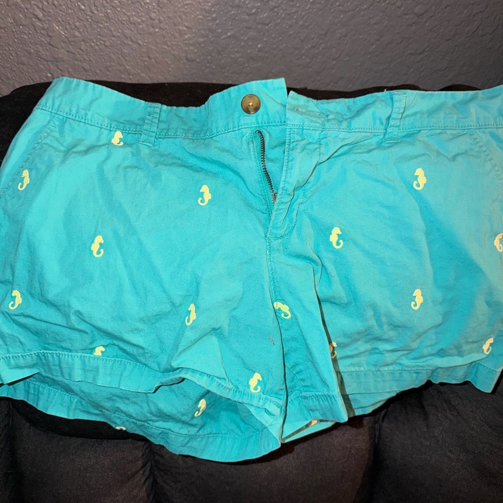 Old Navy Teal Cargo Shorts with Seahorse Pattern